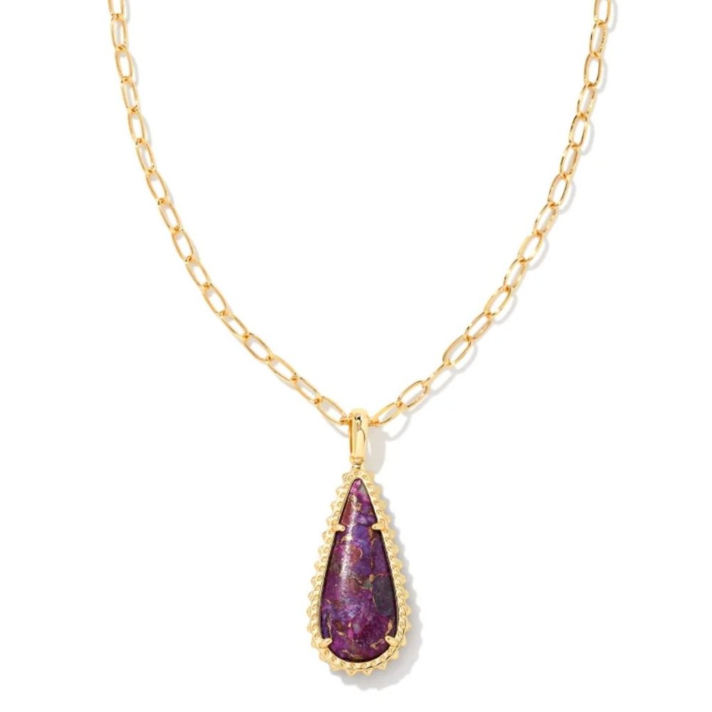 Kendra Scott Gold Payton Long in Bronze Veined Purple Turquoise, NWT